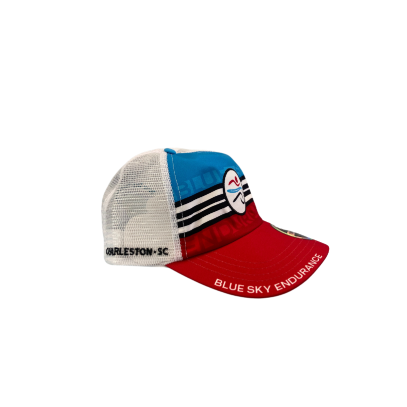 Blue Sky Trucker Hat with Horizontal Stripe