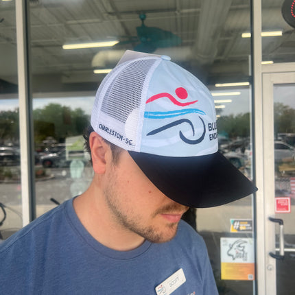 Blue Sky Trucker Hat with Horizontal Stripe