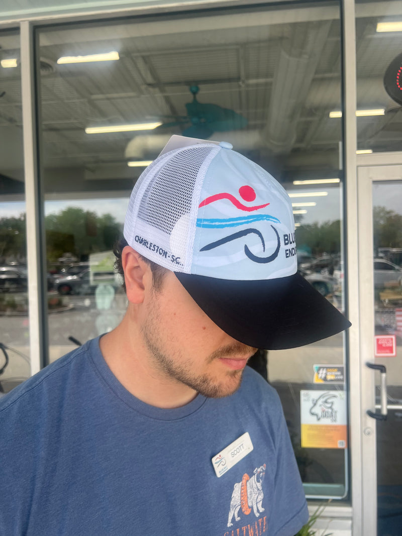 Blue Sky Trucker Hat with Horizontal Stripe