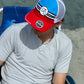 Blue Sky Trucker Hat with Horizontal Stripe