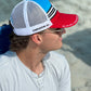 Blue Sky Trucker Hat with Horizontal Stripe