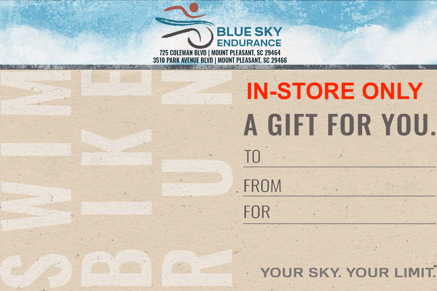 IN STORE Blue Sky Endurance Gift Card