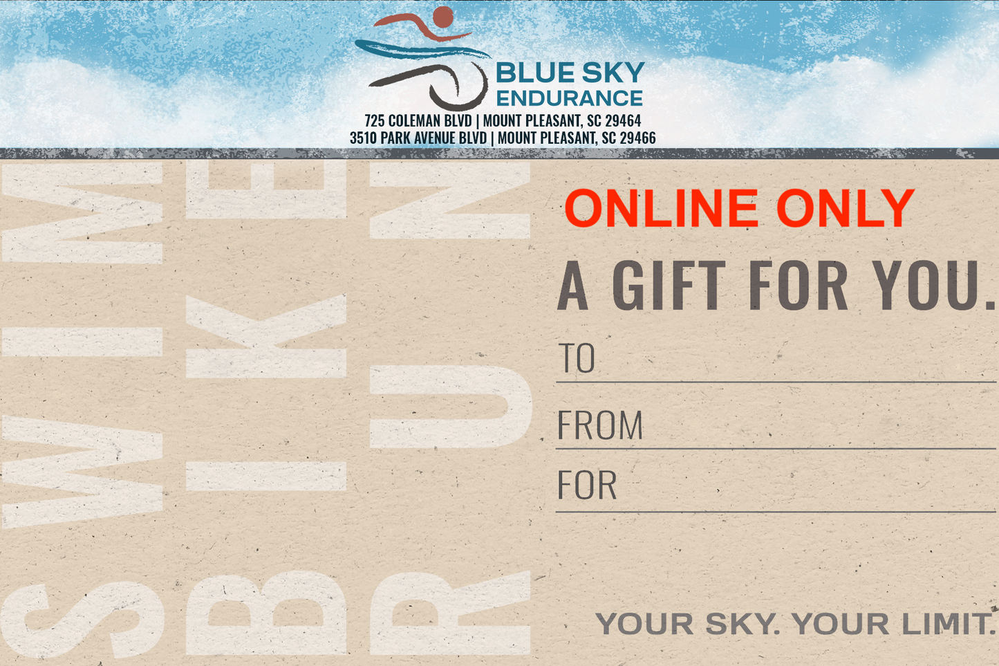 ONLINE ONLY Blue Sky Endurance Gift Card